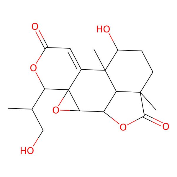 2D Structure of (1S,2R,4R,5R,10S,11R,14S,17R)-11-hydroxy-5-[(2R)-1-hydroxypropan-2-yl]-10,14-dimethyl-3,6,16-trioxapentacyclo[8.6.1.02,4.04,9.014,17]heptadec-8-ene-7,15-dione
