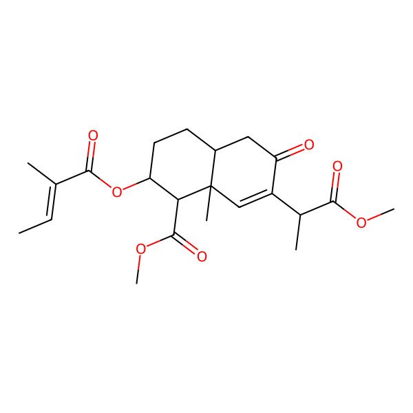 2D Structure of methyl (1S,2R,4aS,8aS)-7-[(2S)-1-methoxy-1-oxopropan-2-yl]-8a-methyl-2-[(Z)-2-methylbut-2-enoyl]oxy-6-oxo-1,2,3,4,4a,5-hexahydronaphthalene-1-carboxylate