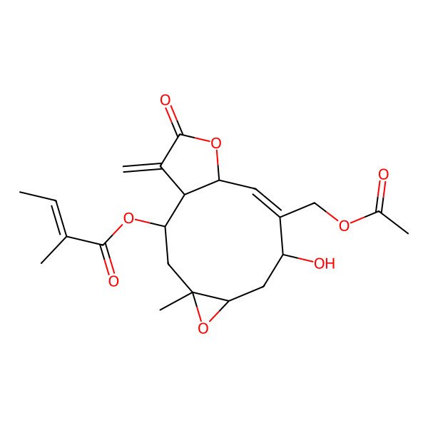 2D Structure of [(1R,2R,4R,6R,8S,9E,11S)-9-(acetyloxymethyl)-8-hydroxy-4-methyl-14-methylidene-13-oxo-5,12-dioxatricyclo[9.3.0.04,6]tetradec-9-en-2-yl] (E)-2-methylbut-2-enoate