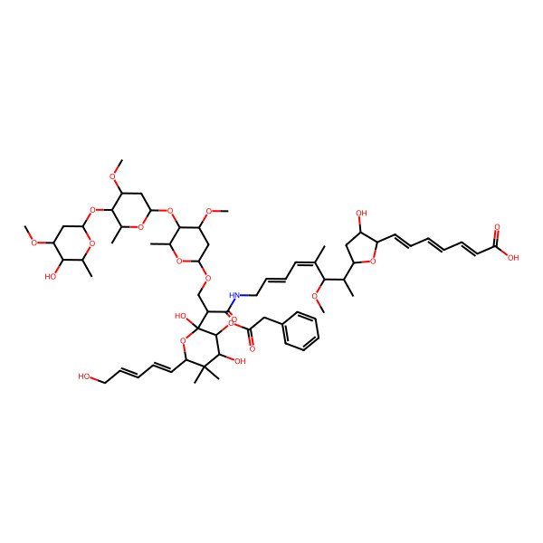 2D Structure of 7-[5-[8-[[2-[2,4-Dihydroxy-6-(5-hydroxypenta-1,3-dienyl)-5,5-dimethyl-3-(2-phenylacetyl)oxyoxan-2-yl]-3-[5-[5-(5-hydroxy-4-methoxy-6-methyloxan-2-yl)oxy-4-methoxy-6-methyloxan-2-yl]oxy-4-methoxy-6-methyloxan-2-yl]oxypropanoyl]amino]-3-methoxy-4-methylocta-4,6-dien-2-yl]-3-hydroxyoxolan-2-yl]hepta-2,4,6-trienoic acid