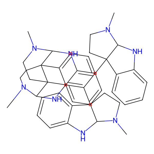 2D Structure of 21,24-Dimethyl-5,14-bis(3-methyl-1,2,3a,4-tetrahydropyrrolo[2,3-b]indol-8b-yl)-3,12,21,24-tetrazahexacyclo[9.7.3.32,10.01,10.04,9.013,18]tetracosa-4,6,8,13,15,17-hexaene