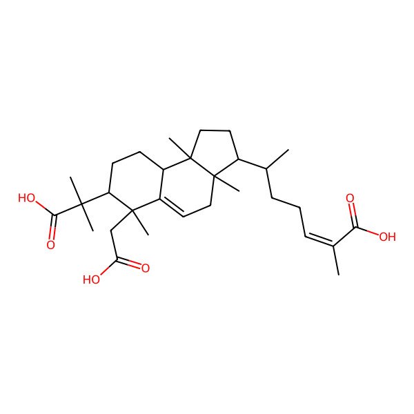2D Structure of (Z,6R)-6-[(3R,3aR,6S,7R,9aS,9bS)-6-(carboxymethyl)-7-(2-carboxypropan-2-yl)-3a,6,9b-trimethyl-1,2,3,4,7,8,9,9a-octahydrocyclopenta[a]naphthalen-3-yl]-2-methylhept-2-enoic acid