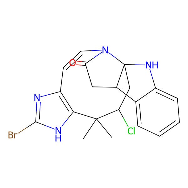 2D Structure of (1S,9S,13Z,21R)-17-bromo-21-chloro-20,20-dimethyl-2,12,16,18-tetrazapentacyclo[10.10.0.01,9.03,8.015,19]docosa-3,5,7,13,15(19),16-hexaen-11-one