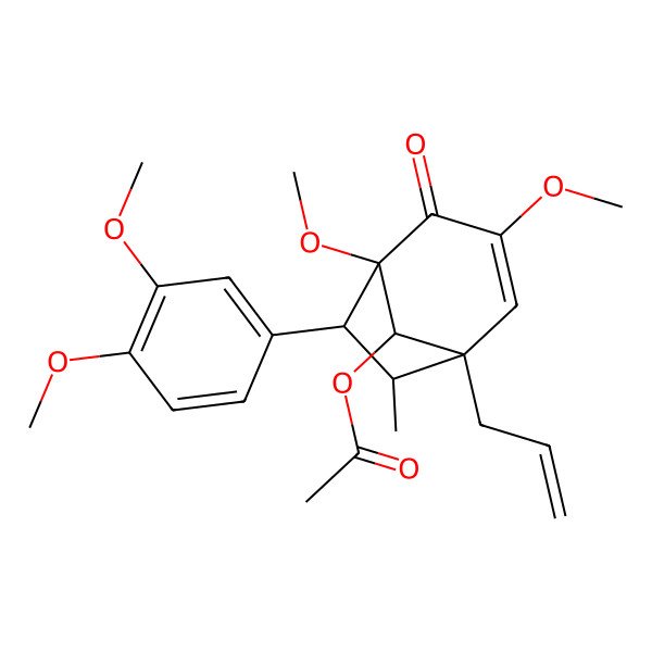 2D Structure of [(1S,5R,6S,7R,8R)-6-(3,4-dimethoxyphenyl)-3,5-dimethoxy-7-methyl-4-oxo-1-prop-2-enyl-8-bicyclo[3.2.1]oct-2-enyl] acetate
