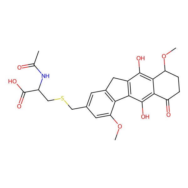 2D Structure of (2S)-2-acetamido-3-[[(9R)-5,10-dihydroxy-4,9-dimethoxy-6-oxo-7,8,9,11-tetrahydrobenzo[b]fluoren-2-yl]methylsulfanyl]propanoic acid