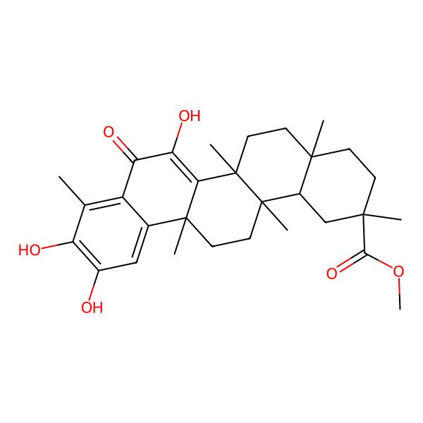 2D Structure of methyl (2R,4aS,6aS,6aS,14aS,14bR)-7,10,11-trihydroxy-2,4a,6a,6a,9,14a-hexamethyl-8-oxo-1,3,4,5,6,13,14,14b-octahydropicene-2-carboxylate