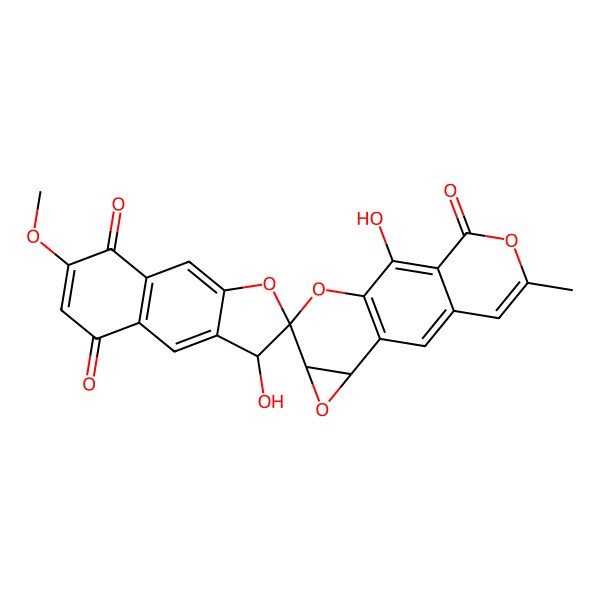 2D Structure of 3,4'-Dihydroxy-7-methoxy-7'-methyl-1'aH,3H-spiro[naphtho[2,3-b]furan-2,2'-oxireno[d]benzo[1,2-b:5,4-c']dipyran]-5,5',8(9'bH)-trione