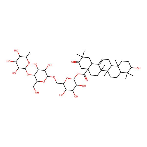 2D Structure of [6-[[3,4-dihydroxy-6-(hydroxymethyl)-5-(3,4,5-trihydroxy-6-methyloxan-2-yl)oxyoxan-2-yl]oxymethyl]-3,4,5-trihydroxyoxan-2-yl] 10-hydroxy-2,2,6a,6b,9,9,12a-heptamethyl-3-oxo-4,5,6,6a,7,8,8a,10,11,12,13,14b-dodecahydro-1H-picene-4a-carboxylate