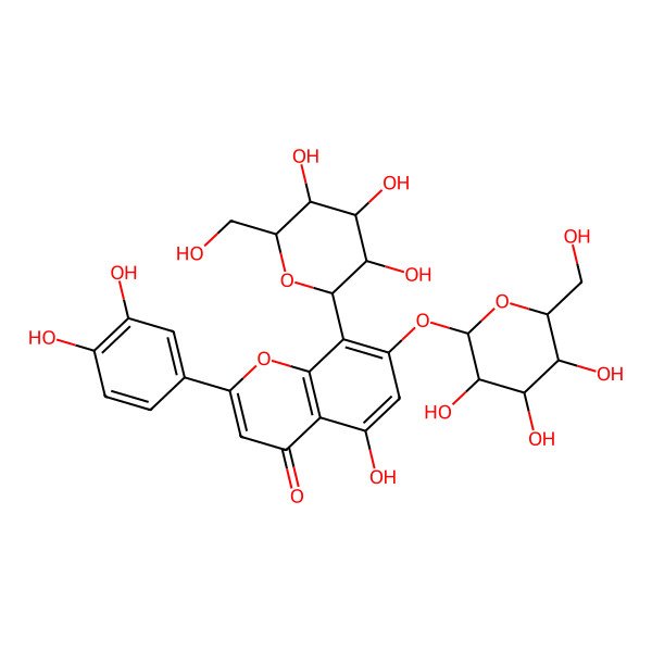 2D Structure of 2-(3,4-dihydroxyphenyl)-5-hydroxy-8-[(2S,3R,4S,5S,6R)-3,4,5-trihydroxy-6-(hydroxymethyl)oxan-2-yl]-7-[(2S,3R,4S,5S,6R)-3,4,5-trihydroxy-6-(hydroxymethyl)oxan-2-yl]oxychromen-4-one