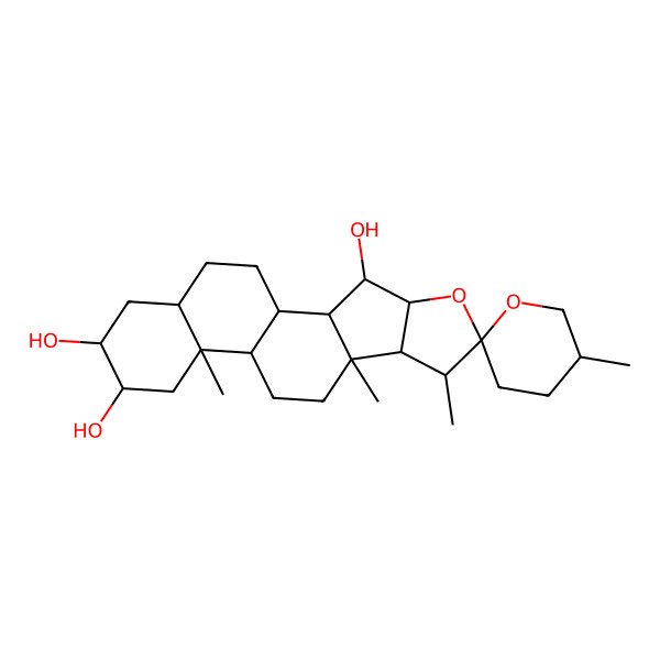 2D Structure of (1R,2S,3S,4R,5'R,6R,7S,8R,9S,12R,13S,15R,16R,18S)-5',7,9,13-tetramethylspiro[5-oxapentacyclo[10.8.0.02,9.04,8.013,18]icosane-6,2'-oxane]-3,15,16-triol