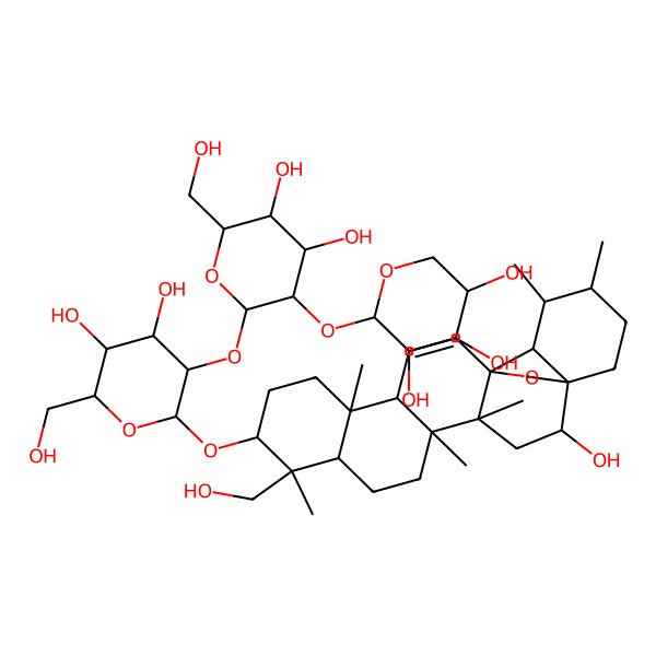 2D Structure of (2S,3R,4S,5R)-2-[(2S,3R,4S,5S,6R)-2-[(2R,3R,4S,5R,6R)-4,5-dihydroxy-2-[[(2R,4S,5R,8R,9R,10S,13S,14R,17R,18R,19S,20R)-2-hydroxy-9-(hydroxymethyl)-4,5,9,13,19,20-hexamethyl-24-oxahexacyclo[15.5.2.01,18.04,17.05,14.08,13]tetracos-15-en-10-yl]oxy]-6-(hydroxymethyl)oxan-3-yl]oxy-4,5-dihydroxy-6-(hydroxymethyl)oxan-3-yl]oxyoxane-3,4,5-triol