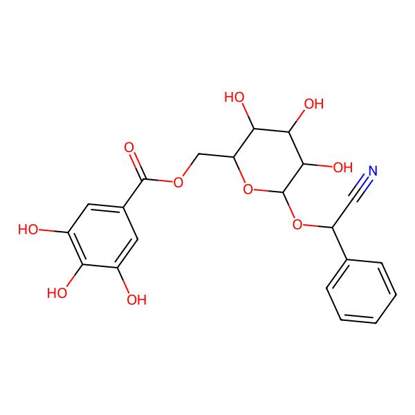 2D Structure of [(2R,3S,4S,5R,6R)-6-[(S)-cyano(phenyl)methoxy]-3,4,5-trihydroxyoxan-2-yl]methyl 3,4,5-trihydroxybenzoate