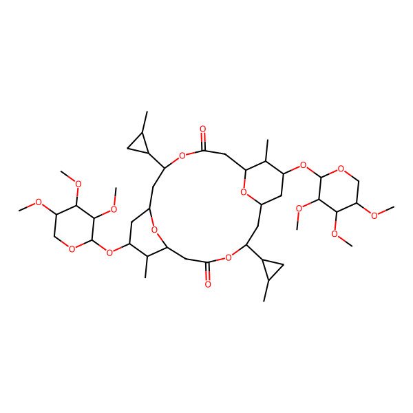 2D Structure of (1S,5S,7R,9S,10S,11S,15S,17R,19S,20S)-10,20-dimethyl-5,15-bis[(1R,2R)-2-methylcyclopropyl]-9,19-bis[[(2S,3R,4S,5R)-3,4,5-trimethoxyoxan-2-yl]oxy]-4,14,21,22-tetraoxatricyclo[15.3.1.17,11]docosane-3,13-dione