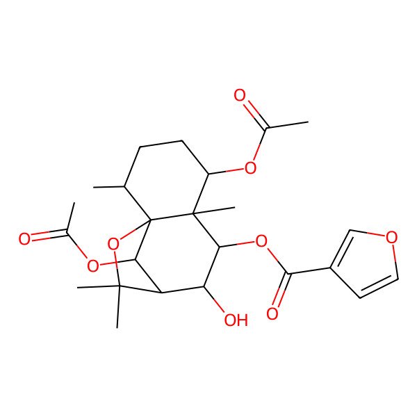 2D Structure of [(1S,2R,5S,6S,7R,8R,9R,12R)-5,12-diacetyloxy-8-hydroxy-2,6,10,10-tetramethyl-11-oxatricyclo[7.2.1.01,6]dodecan-7-yl] furan-3-carboxylate