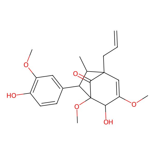 2D Structure of 4-Hydroxy-6-(4-hydroxy-3-methoxyphenyl)-3,5-dimethoxy-7-methyl-1-prop-2-enylbicyclo[3.2.1]oct-2-en-8-one