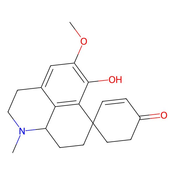2D Structure of (7S,9aR)-6-hydroxy-5-methoxy-1-methylspiro[3,8,9,9a-tetrahydro-2H-benzo[de]quinoline-7,4'-cyclohex-2-ene]-1'-one