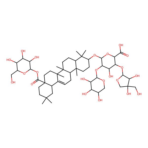 2D Structure of (2S,3S,4S,5R,6R)-6-[[(3S,4aR,6aR,6bS,8aS,12aS,14aR,14bR)-4,4,6a,6b,11,11,14b-heptamethyl-8a-[(2S,3R,4S,5S,6R)-3,4,5-trihydroxy-6-(hydroxymethyl)oxan-2-yl]oxycarbonyl-1,2,3,4a,5,6,7,8,9,10,12,12a,14,14a-tetradecahydropicen-3-yl]oxy]-3-[(2S,3R,4R)-3,4-dihydroxy-4-(hydroxymethyl)oxolan-2-yl]oxy-4-hydroxy-5-[(2S,3R,4S,5S)-3,4,5-trihydroxyoxan-2-yl]oxyoxane-2-carboxylic acid