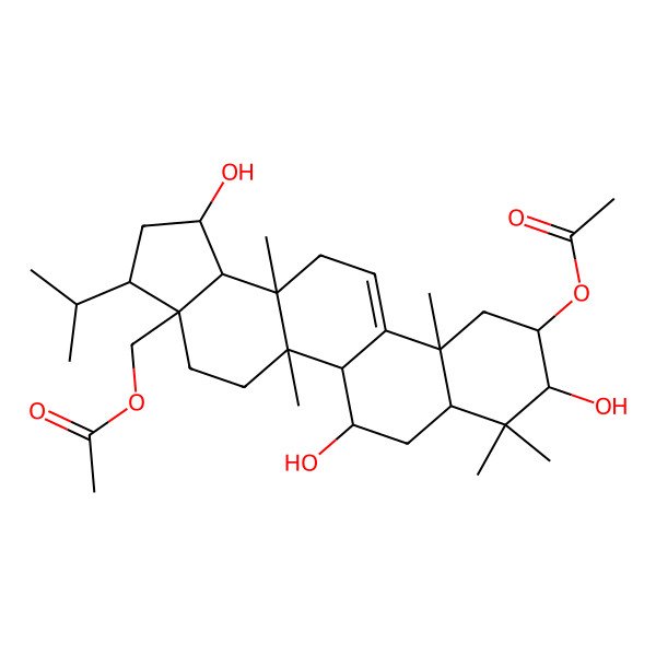 2D Structure of (10-Acetyloxy-1,6,9-trihydroxy-5a,8,8,11a,13a-pentamethyl-3-propan-2-yl-1,2,3,4,5,5b,6,7,7a,9,10,11,13,13b-tetradecahydrocyclopenta[a]chrysen-3a-yl)methyl acetate