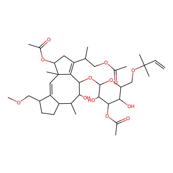 2D Structure of [(2S)-2-[(3R,4S,8R,9R,10R,11S,14S)-4-acetyloxy-8-[(2S,3R,4S,5R,6R)-4-acetyloxy-3,5-dihydroxy-6-(2-methylbut-3-en-2-yloxymethyl)oxan-2-yl]oxy-9-hydroxy-14-(methoxymethyl)-3,10-dimethyl-6-tricyclo[9.3.0.03,7]tetradeca-1,6-dienyl]propyl] acetate