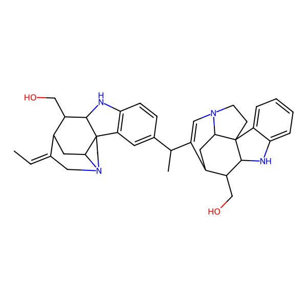 2D Structure of [(1S,9S,10R,11R,12E,17S)-12-ethylidene-4-[(1R)-1-[(1S,9S,10R,11R,17S)-10-(hydroxymethyl)-8,14-diazapentacyclo[9.5.2.01,9.02,7.014,17]octadeca-2,4,6,12-tetraen-12-yl]ethyl]-8,14-diazapentacyclo[9.5.2.01,9.02,7.014,17]octadeca-2(7),3,5-trien-10-yl]methanol
