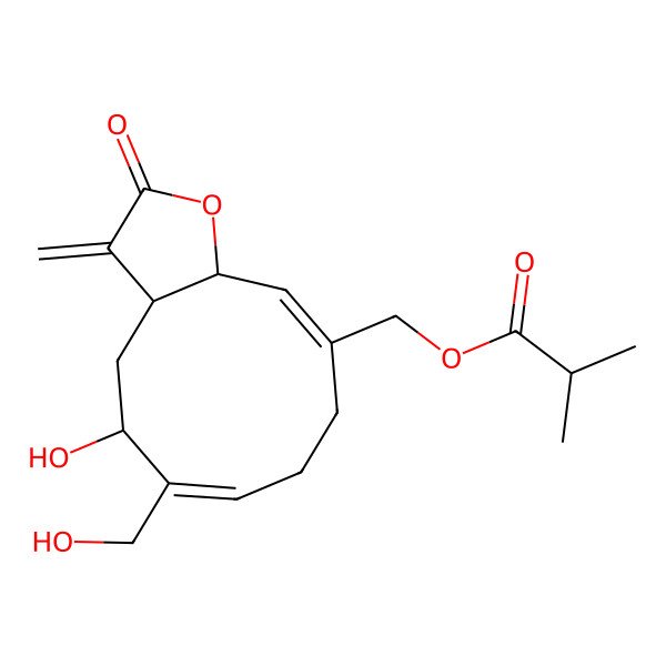 2D Structure of [5-Hydroxy-6-(hydroxymethyl)-3-methylidene-2-oxo-3a,4,5,8,9,11a-hexahydrocyclodeca[b]furan-10-yl]methyl 2-methylpropanoate