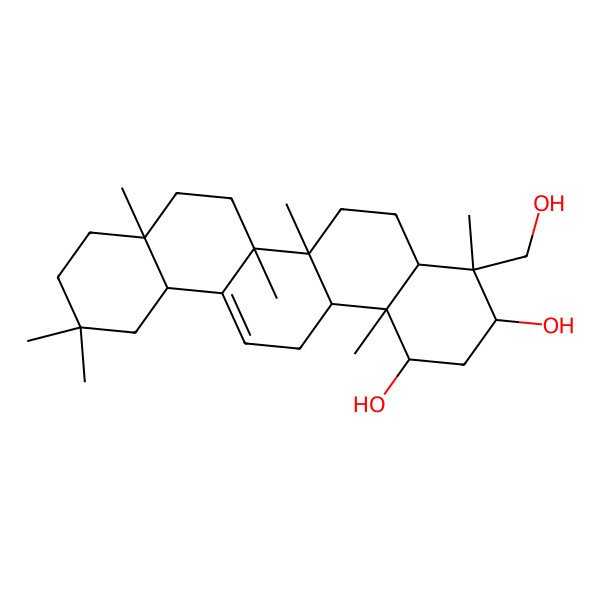 2D Structure of (1R,3R,4R,4aR,6aR,6bS,8aR,12aR,14aS,14bR)-4-(hydroxymethyl)-4,6a,6b,8a,11,11,14b-heptamethyl-1,2,3,4a,5,6,7,8,9,10,12,12a,14,14a-tetradecahydropicene-1,3-diol