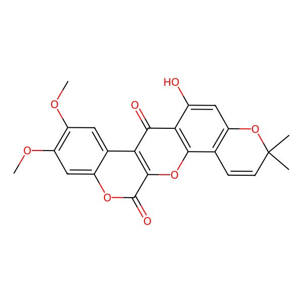 2D Structure of 11-Hydroxy-17,18-dimethoxy-7,7-dimethyl-2,8,21-trioxapentacyclo[12.8.0.03,12.04,9.015,20]docosa-1(14),3(12),4(9),5,10,15,17,19-octaene-13,22-dione