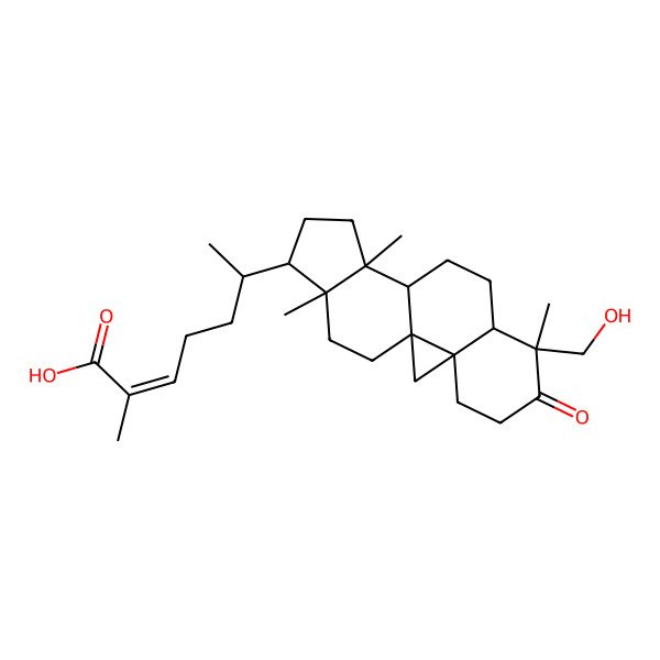 2D Structure of 6-[7-(Hydroxymethyl)-7,12,16-trimethyl-6-oxo-15-pentacyclo[9.7.0.01,3.03,8.012,16]octadecanyl]-2-methylhept-2-enoic acid