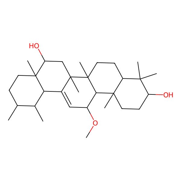 2D Structure of 14-methoxy-4,4,6a,6b,8a,11,12,14b-octamethyl-2,3,4a,5,6,7,8,9,10,11,12,12a,14,14a-tetradecahydro-1H-picene-3,8-diol