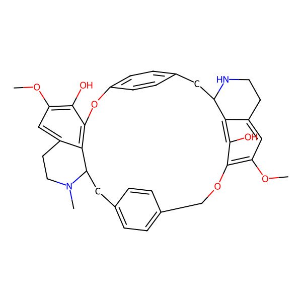 2D Structure of (1S,16S)-10,25-dimethoxy-15-methyl-7,23-dioxa-15,30-diazaheptacyclo[22.6.2.23,6.218,21.18,12.027,31.016,35]heptatriaconta-3(37),4,6(36),8(35),9,11,18,20,24,26,31,33-dodecaene-9,32-diol