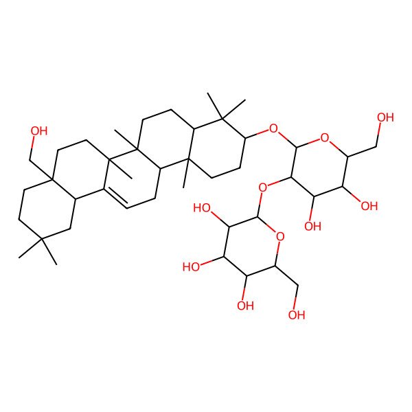 2D Structure of 2-[2-[[8a-(Hydroxymethyl)-4,4,6a,6b,11,11,14b-heptamethyl-1,2,3,4a,5,6,7,8,9,10,12,12a,14,14a-tetradecahydropicen-3-yl]oxy]-4,5-dihydroxy-6-(hydroxymethyl)oxan-3-yl]oxy-6-(hydroxymethyl)oxane-3,4,5-triol