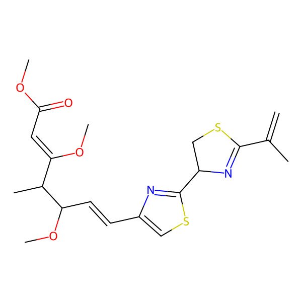2D Structure of methyl (2E,6E)-3,5-dimethoxy-4-methyl-7-[2-(2-prop-1-en-2-yl-4,5-dihydro-1,3-thiazol-4-yl)-1,3-thiazol-4-yl]hepta-2,6-dienoate