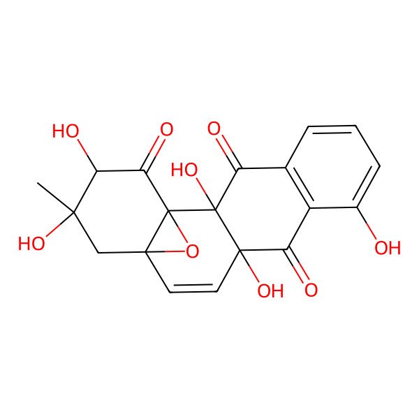 2D Structure of 2,8,11,16,17-Pentahydroxy-16-methyl-19-oxapentacyclo[12.4.1.01,14.02,11.04,9]nonadeca-4(9),5,7,12-tetraene-3,10,18-trione