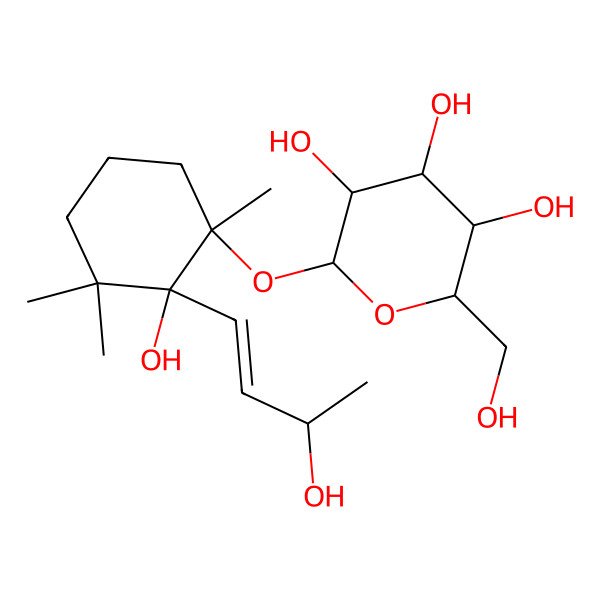 2D Structure of (2S,3R,4S,5S,6R)-2-[(1R,2R)-2-hydroxy-2-[(E)-3-hydroxybut-1-enyl]-1,3,3-trimethylcyclohexyl]oxy-6-(hydroxymethyl)oxane-3,4,5-triol