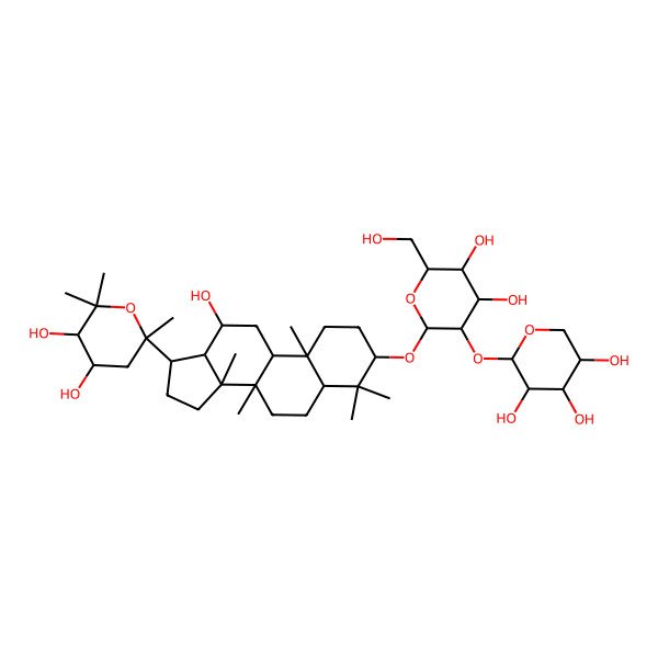 2D Structure of 2-[2-[[17-(4,5-dihydroxy-2,6,6-trimethyloxan-2-yl)-12-hydroxy-4,4,8,10,14-pentamethyl-2,3,5,6,7,9,11,12,13,15,16,17-dodecahydro-1H-cyclopenta[a]phenanthren-3-yl]oxy]-4,5-dihydroxy-6-(hydroxymethyl)oxan-3-yl]oxyoxane-3,4,5-triol