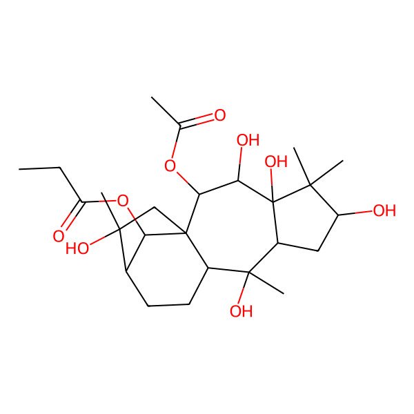 2D Structure of [(1S,2S,3R,4R,6S,8S,9R,10R,13R,14R,16S)-2-acetyloxy-3,4,6,9,14-pentahydroxy-5,5,9,14-tetramethyl-16-tetracyclo[11.2.1.01,10.04,8]hexadecanyl] propanoate