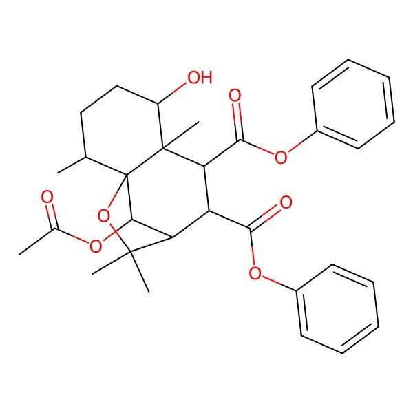 2D Structure of diphenyl (1S,2R,5S,6R,7R,8R,9R,12R)-12-acetyloxy-5-hydroxy-2,6,10,10-tetramethyl-11-oxatricyclo[7.2.1.01,6]dodecane-7,8-dicarboxylate