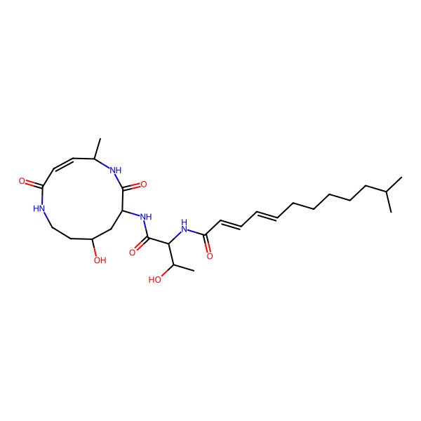 2D Structure of (2Z,4E)-N-[(2S,3R)-3-hydroxy-1-[[(3Z,5S,8S,10R)-10-hydroxy-5-methyl-2,7-dioxo-1,6-diazacyclododec-3-en-8-yl]amino]-1-oxobutan-2-yl]-11-methyldodeca-2,4-dienamide