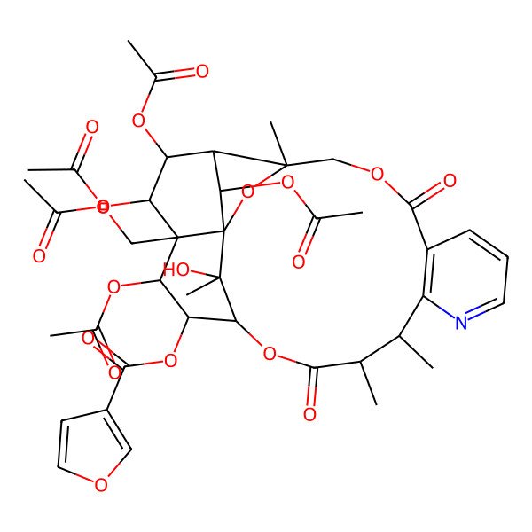 2D Structure of [(1S,3R,13S,14S,17S,18R,19R,20R,21S,22R,23R,24R,25S)-19,21,22,24-tetraacetyloxy-20-(acetyloxymethyl)-25-hydroxy-3,13,14,25-tetramethyl-6,15-dioxo-2,5,16-trioxa-11-azapentacyclo[15.7.1.01,20.03,23.07,12]pentacosa-7(12),8,10-trien-18-yl] furan-3-carboxylate