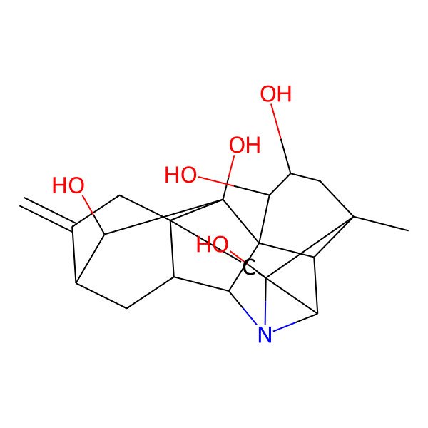 2D Structure of 5-Methyl-12-methylidene-7-azaheptacyclo[9.6.2.01,8.05,17.07,16.09,14.014,18]nonadecane-2,3,6,18,19-pentol