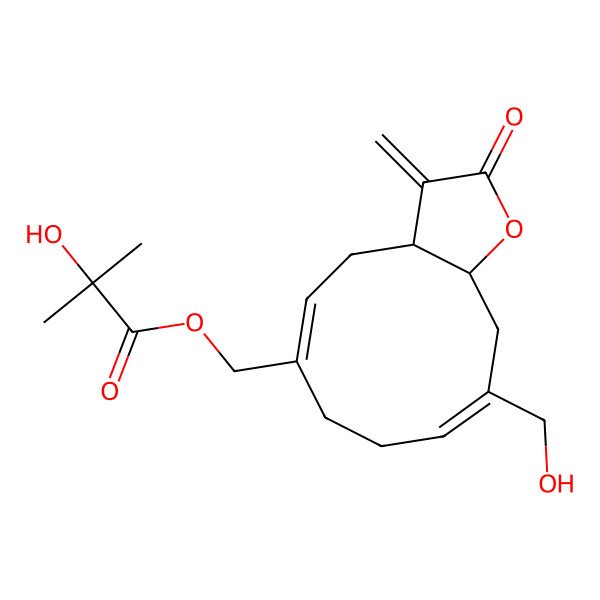 2D Structure of [(3aR,5Z,9Z,11aS)-10-(hydroxymethyl)-3-methylidene-2-oxo-3a,4,7,8,11,11a-hexahydrocyclodeca[b]furan-6-yl]methyl 2-hydroxy-2-methylpropanoate