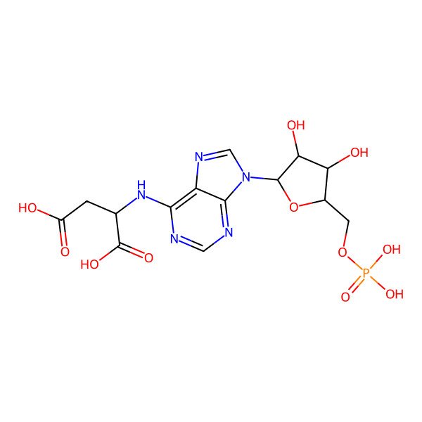 2D Structure of (2R)-2-[[9-[(2S,3S,4R,5R)-3,4-dihydroxy-5-(phosphonooxymethyl)oxolan-2-yl]purin-6-yl]amino]butanedioic acid