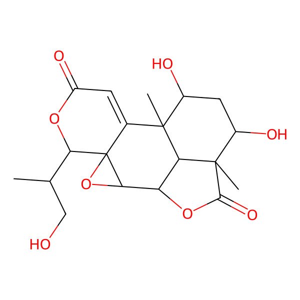 2D Structure of (1S,2R,4R,5R,10S,11R,13S,14R,17R)-11,13-dihydroxy-5-[(2R)-1-hydroxypropan-2-yl]-10,14-dimethyl-3,6,16-trioxapentacyclo[8.6.1.02,4.04,9.014,17]heptadec-8-ene-7,15-dione
