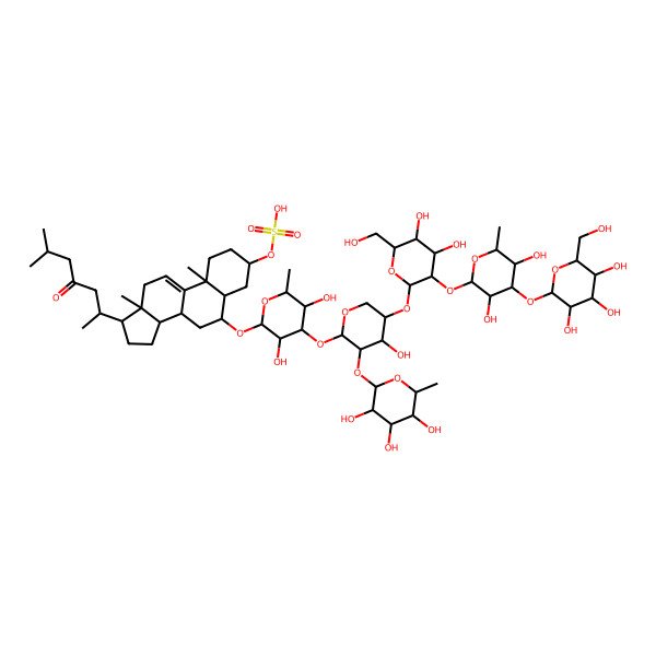 2D Structure of [(3S,5S,6S,8S,10S,13R,14S,17R)-6-[(2R,3R,4S,5R,6R)-4-[(2S,3R,4S,5R)-5-[(2S,3R,4S,5R,6R)-3-[(2S,3R,4S,5R,6R)-3,5-dihydroxy-6-methyl-4-[(2S,3R,4S,5R,6R)-3,4,5-trihydroxy-6-(hydroxymethyl)oxan-2-yl]oxyoxan-2-yl]oxy-4,5-dihydroxy-6-(hydroxymethyl)oxan-2-yl]oxy-4-hydroxy-3-[(2S,3R,4S,5S,6R)-3,4,5-trihydroxy-6-methyloxan-2-yl]oxyoxan-2-yl]oxy-3,5-dihydroxy-6-methyloxan-2-yl]oxy-10,13-dimethyl-17-[(2R)-6-methyl-4-oxoheptan-2-yl]-2,3,4,5,6,7,8,12,14,15,16,17-dodecahydro-1H-cyclopenta[a]phenanthren-3-yl] hydrogen sulfate