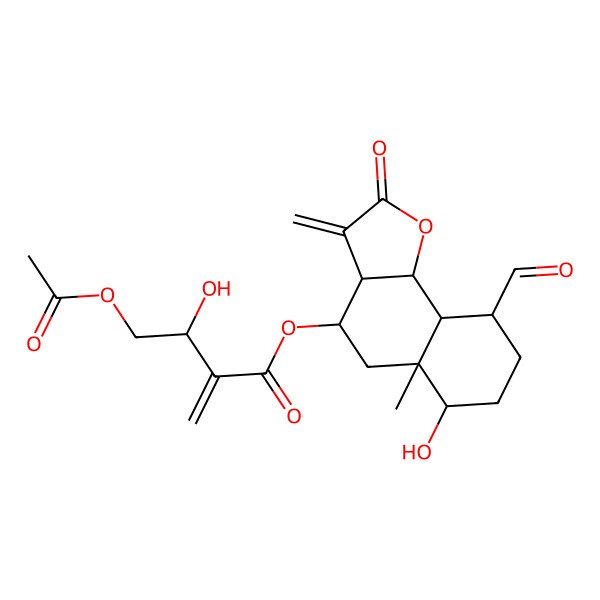 2D Structure of (9-formyl-6-hydroxy-5a-methyl-3-methylidene-2-oxo-4,5,6,7,8,9,9a,9b-octahydro-3aH-benzo[g][1]benzofuran-4-yl) 4-acetyloxy-3-hydroxy-2-methylidenebutanoate