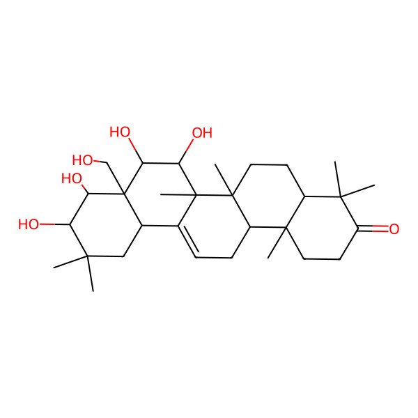 2D Structure of 7,8,9,10-tetrahydroxy-8a-(hydroxymethyl)-4,4,6a,6b,11,11,14b-heptamethyl-2,4a,5,6,7,8,9,10,12,12a,14,14a-dodecahydro-1H-picen-3-one
