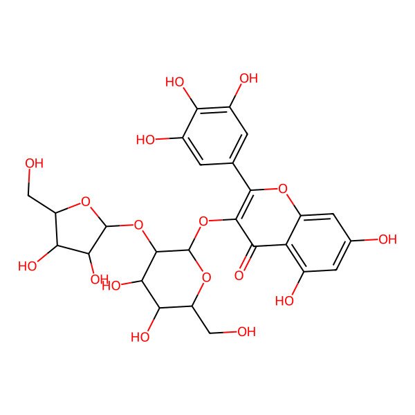 2D Structure of 3-[3-[3,4-Dihydroxy-5-(hydroxymethyl)oxolan-2-yl]oxy-4,5-dihydroxy-6-(hydroxymethyl)oxan-2-yl]oxy-5,7-dihydroxy-2-(3,4,5-trihydroxyphenyl)chromen-4-one