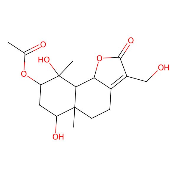 2D Structure of [(5aR,6R,8S,9S,9aS,9bR)-6,9-dihydroxy-3-(hydroxymethyl)-5a,9-dimethyl-2-oxo-5,6,7,8,9a,9b-hexahydro-4H-benzo[g][1]benzofuran-8-yl] acetate