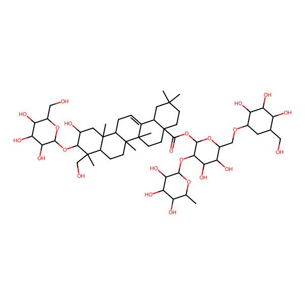 2D Structure of [4,5-Dihydroxy-6-[[2,3,4-trihydroxy-5-(hydroxymethyl)cyclohexyl]oxymethyl]-3-(3,4,5-trihydroxy-6-methyloxan-2-yl)oxyoxan-2-yl] 11-hydroxy-9-(hydroxymethyl)-2,2,6a,6b,9,12a-hexamethyl-10-[3,4,5-trihydroxy-6-(hydroxymethyl)oxan-2-yl]oxy-1,3,4,5,6,6a,7,8,8a,10,11,12,13,14b-tetradecahydropicene-4a-carboxylate