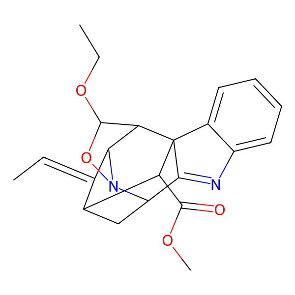 2D Structure of methyl (1R,10S,12R,13E,17S,18R,19R)-17-ethoxy-13-ethylidene-16-oxa-8,15-diazahexacyclo[10.6.1.01,9.02,7.010,15.014,18]nonadeca-2,4,6,8-tetraene-19-carboxylate